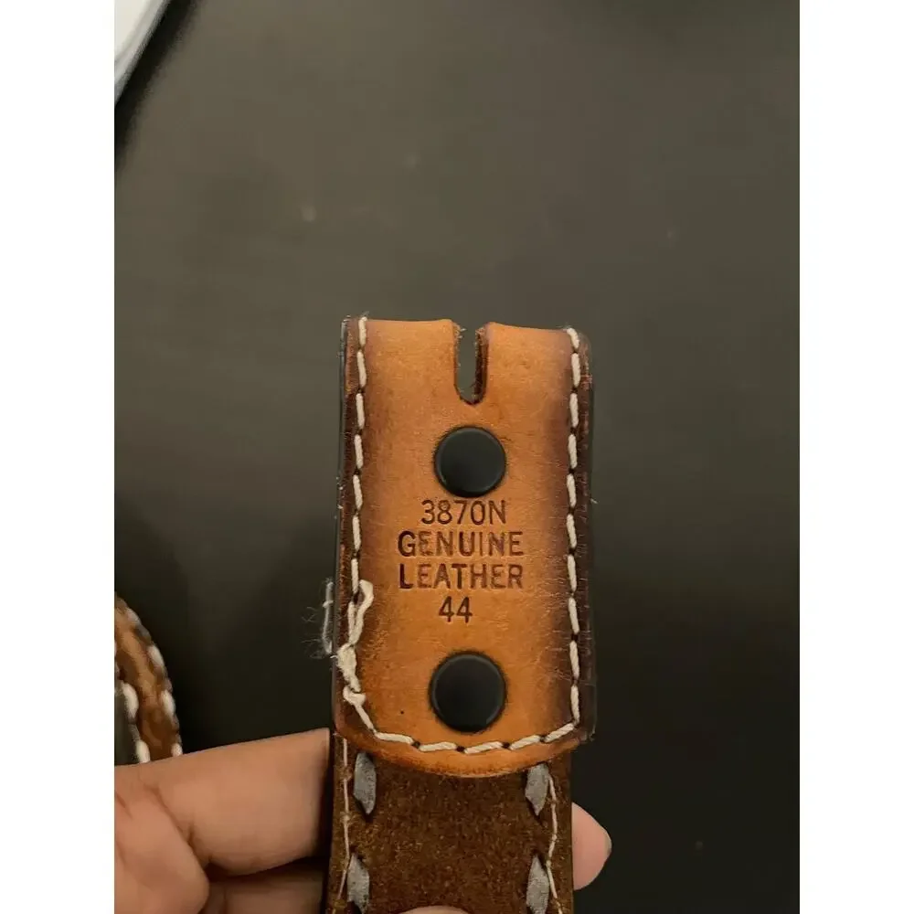 Western Belt Mens 44 Brown Leather Tooled Floral Name Juan No Buckle Cowboy READ